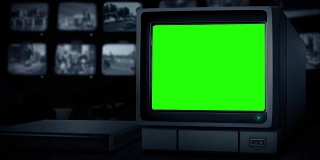 闭路电视空监视器环-绿屏