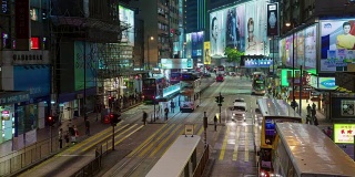 中国香港夜间交通十字路口的4k时间间隔
