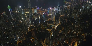 中国夜灯香港市中心湾航拍全景4k