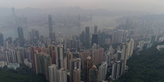 中国香港著名的山顶观察点上午空中全景4k