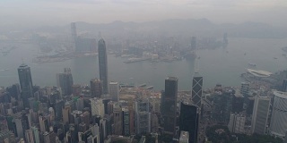 中国香港城市景观著名的海湾空中晨雾日出全景4k