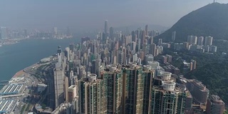 中国阳光白天时间香港市区湾航拍全景图4k