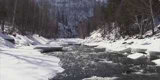 俄罗斯阿尔泰乌尔苏尔河，春天河水流动