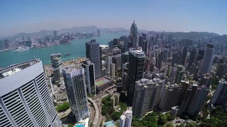 美丽晴朗的天空香港城市航拍。视频素材模板下载