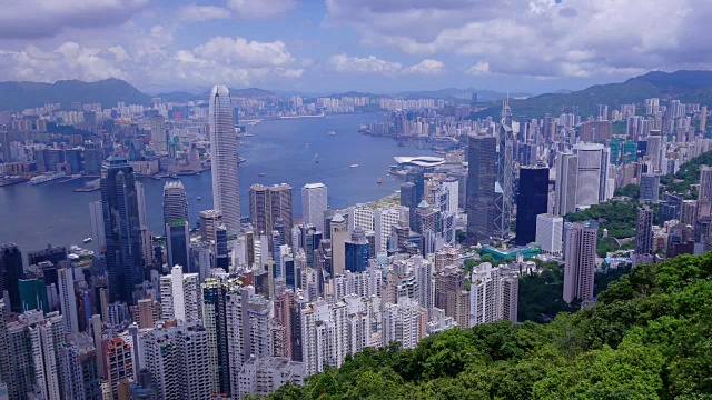 香港城市的天际线和海港。
