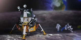 宇航员，宇航员和宇宙飞船在月球上。