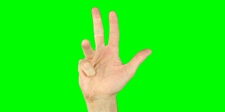 用手指从5数到1，从1数到5。绿色屏幕按键背景。男性的手势有数字到零。近距离的概念。手势数一，二，三，四，五，一，二，三，四，五。