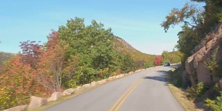 FPV:通过阿卡迪亚国家公园茂密的森林穿越美国的公路旅行