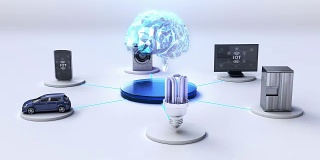 人工智能大脑技术连接智能家居设备，物联网概念。