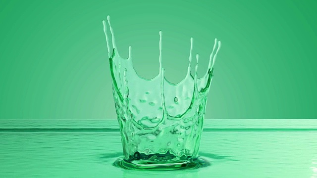 特写的绿色液体。3 d慢动作