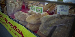新鲜出炉的面包躺在街头市场的橱窗里，危机重重，价格高昂