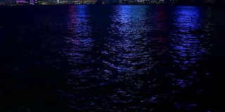 夜间香港港湾水湾灯光反射4k中国全景