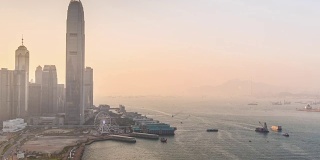中国香港日落天台世贸中心湾全景4k时间推移