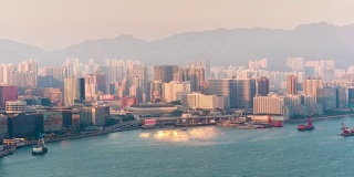 中国香港城市著名日落航拍屋顶湾全景4k时间的推移