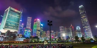 中国夜光香港市中心瑜伽班公园全景4k时间推移