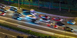 中国夜灯香港城市交通街道道路屋顶全景4k时间推移