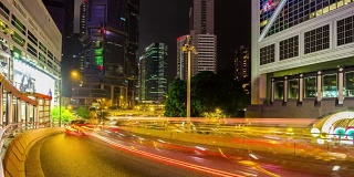 中国夜香港交通街道全景，4k时间推移