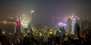 中国夜著名的香港城市观景台山顶全景4k时间流逝