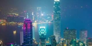 中国夜峰城市风光著名夜香港塔湾全景4k时间推移