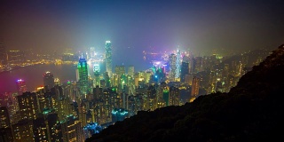 中国夜光著名的香港山顶城市全景，4k时间的推移
