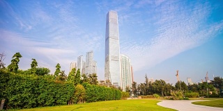 中国香港九龙著名的ICC大厦公园日全景4k时间推移