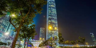 中国夜照明香港著名塔交通街道全景4k时间推移