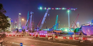中国夜灯香港市中心建设交通街道全景4k时间推移
