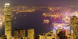 中国黄昏日落香港市景湾山顶全景4k时间推移