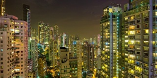中国夜香港城市居住小区公寓大楼屋顶全景4k时间推移