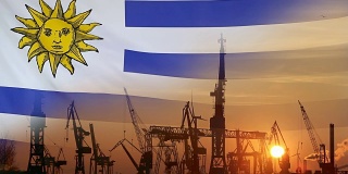 日落时乌拉圭国旗的工业概念