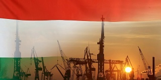 日落时匈牙利国旗的工业概念