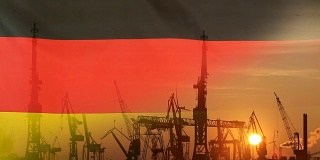日落时德国国旗的工业概念