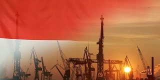 日落时印度尼西亚国旗的工业概念
