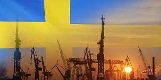 日落时瑞典国旗的工业概念