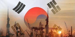 日落时韩国国旗的工业概念
