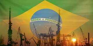 日落时巴西国旗的工业概念