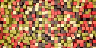 3d动画:马赛克抽象背景，彩色移动块棕色，红色，粉色，绿色，米色，黄色。秋天,秋天。范围的阴影。小方块,细胞。多维数据集。像素艺术。无缝循环。