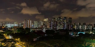 新加坡市中心的黄昏，夜景时间流逝