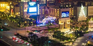 中国澳门著名的夜生活十字路口酒店街道全景，4k时间推移