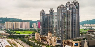 中国日著名的澳门城大酒店侧面全景4k时间推移
