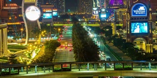 中国澳门城市夜光主要街道交通top全景4k时间推移