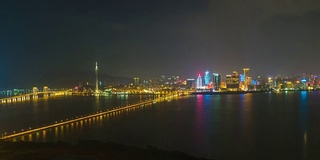 中国夜间照明著名的澳门氹仔大桥全景，4k时间推移