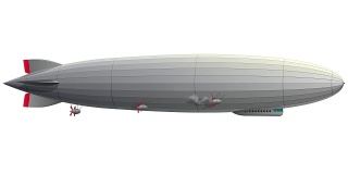 传奇齐柏林飞艇。程式化的气球飞行。有舵和螺旋桨的飞船。