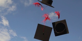 学士帽在蓝天飞翔，大学传统是把学位帽抛起来