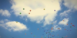 彩色的氦气球在天空中飞翔