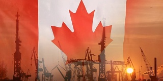 日落时分加拿大国旗的工业概念