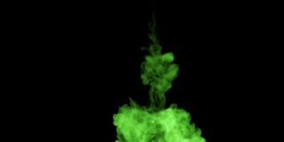 荧光亮绿的水，一滴墨汁。这是3d渲染镜头在墨色背景或墨色效果在合成与alpha通道，使用光磨