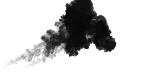 一墨流动，注入黑色染料云雾或烟雾，墨以慢动作注入白色。黑色油漆在水中飞溅。墨色背景或烟雾背景，为墨水效果使用光磨如阿尔法蒙版