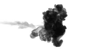 一墨流动，注入黑色染料云雾或烟雾，墨以慢动作注入白色。黑色染料在水中飞溅。墨色背景或烟雾背景，为墨水效果使用光磨如阿尔法蒙版
