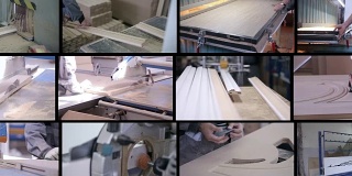 木材生产工厂。分屏拼贴。4 k。